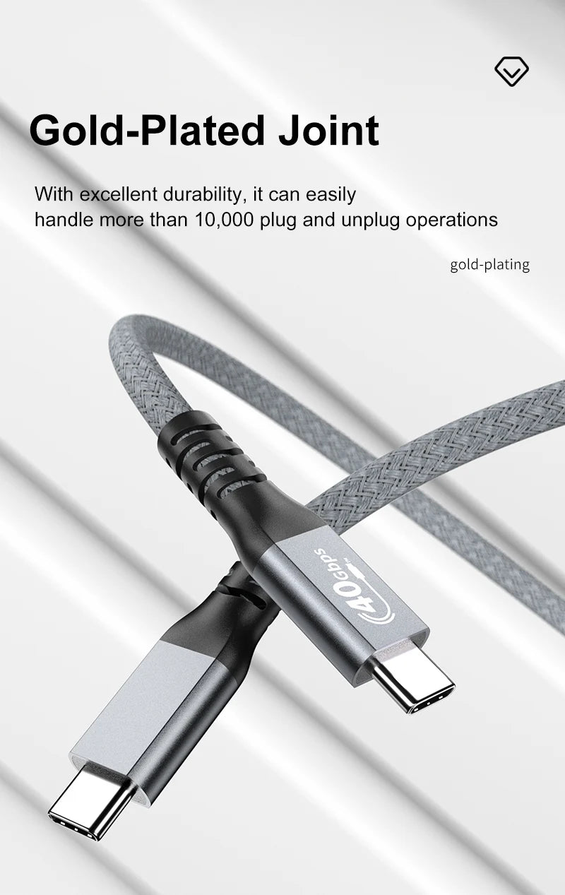 USB-C cable with gold-plated joint on a white background