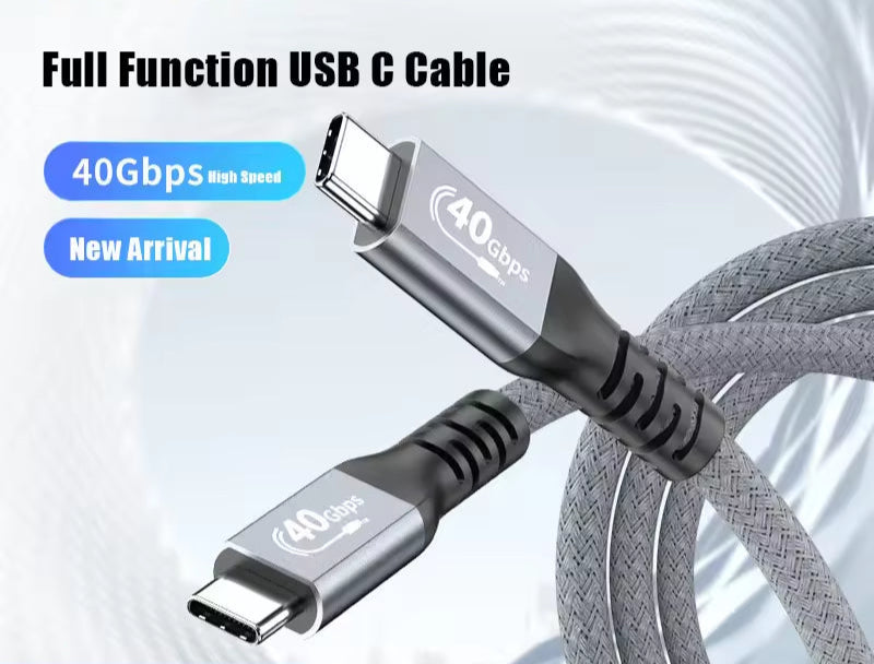 Full Function USB C Cable with 40Gbps high speed on a white background