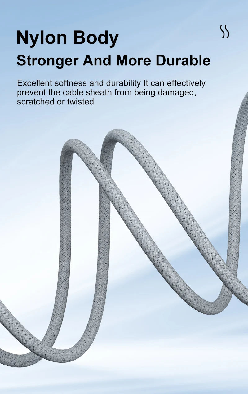 Nylon cable sheath with text on a light blue background