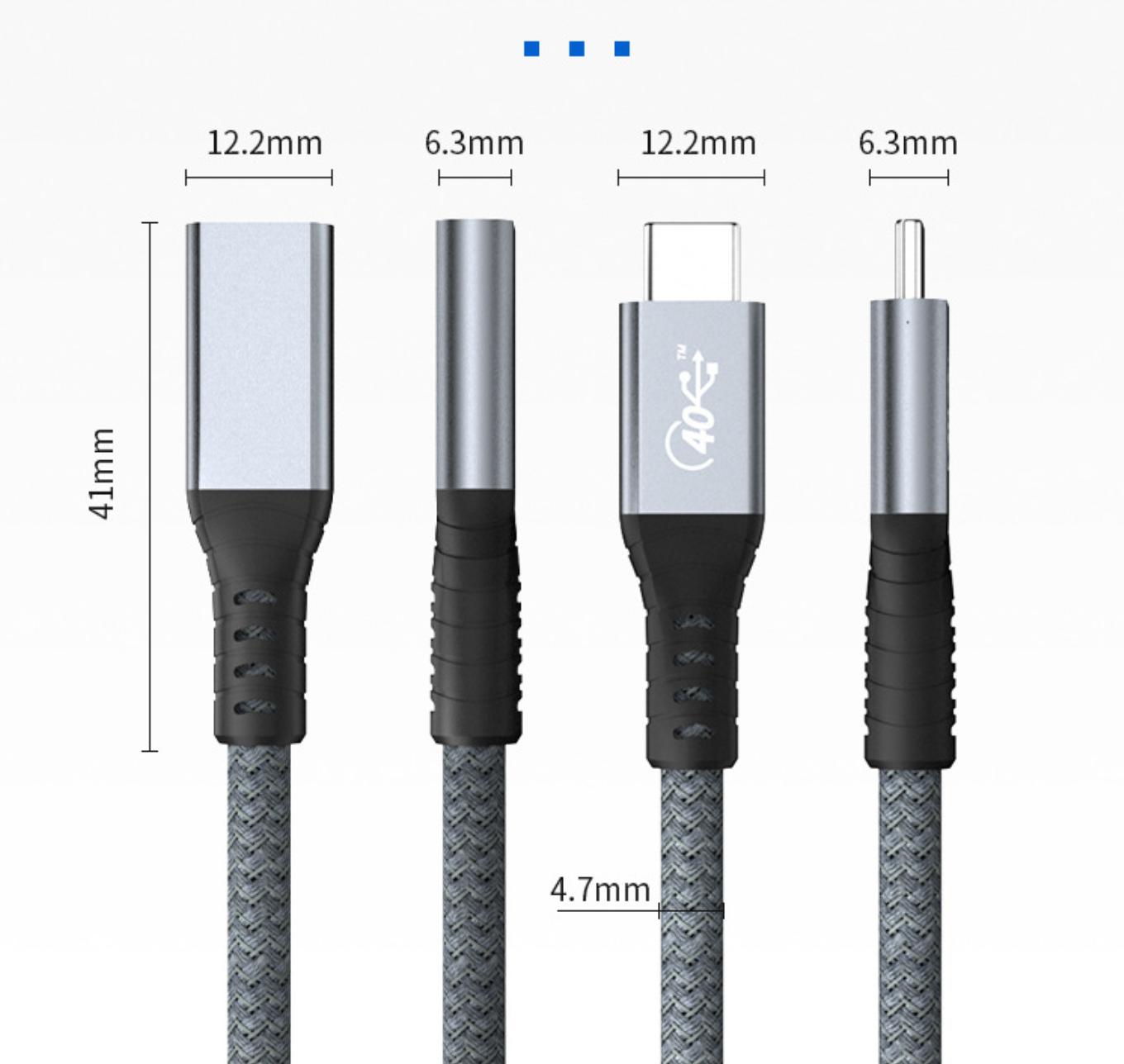 Measurement chart of a cable with dimensions labeled on a white background