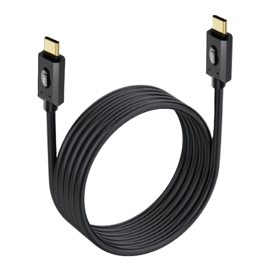USB5 USB-C cable with straight connectors, 80Gbps data transfer, 240W fast charging, black design