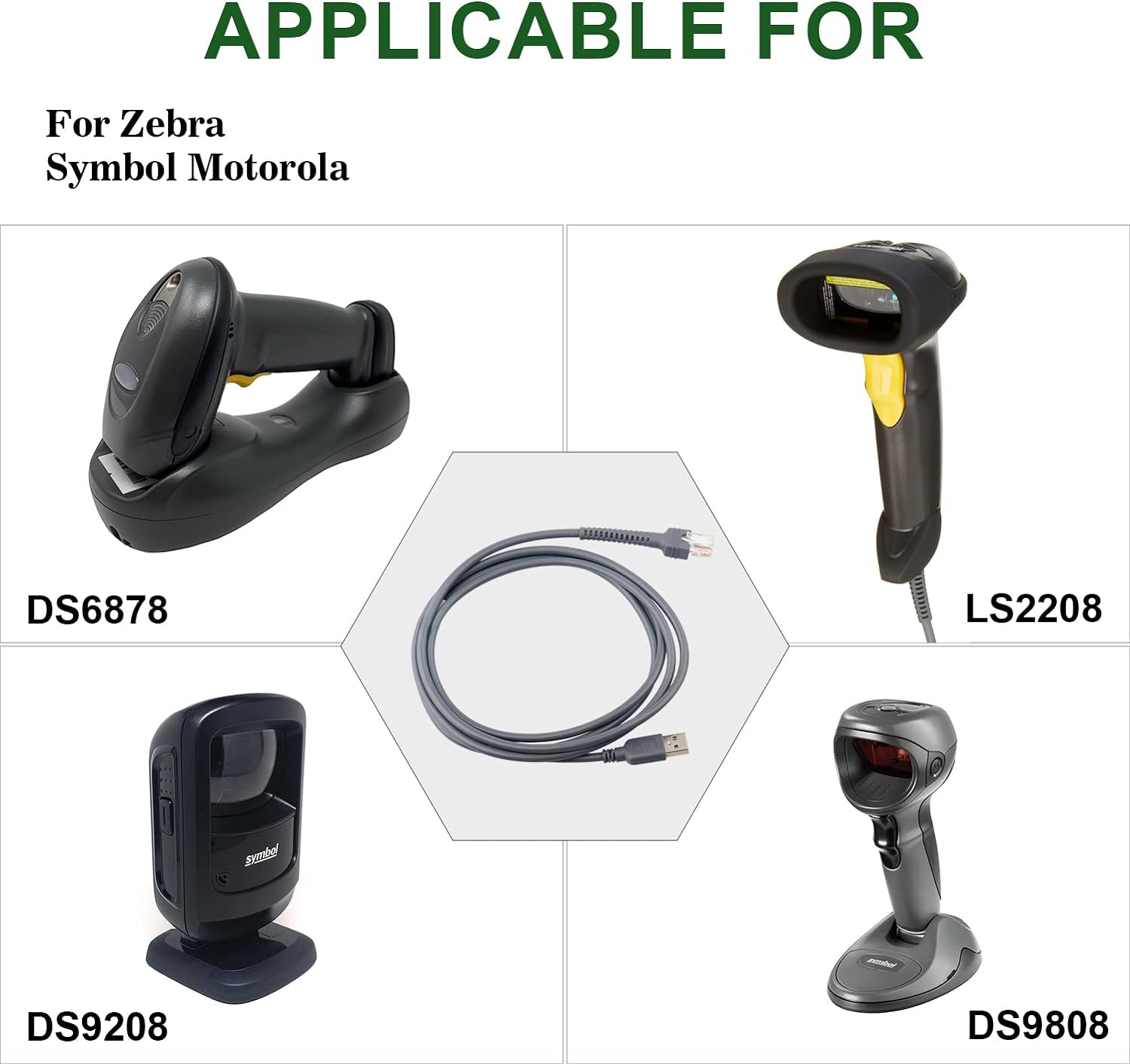 USB to RJ45 Barcode Scanner Cable Compatible for Motorola Symbol Zebra SL2208