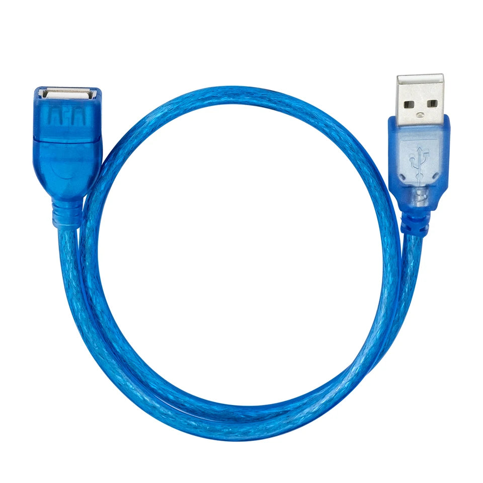 USB A extension cable transparent blue