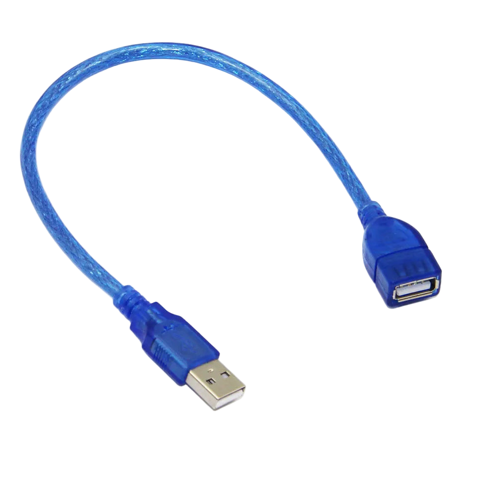 Blue USB extension cable on a white background