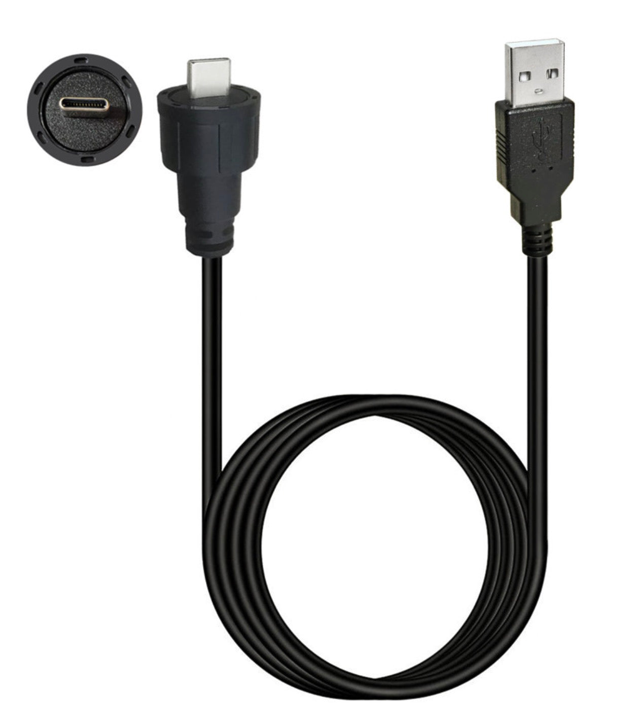 USB 2.0 Type-A to USB-C IP67 waterproof panel mount cable