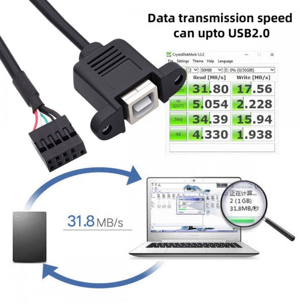 Internal USB 2.0 9-pin header to Type-B adapter cable