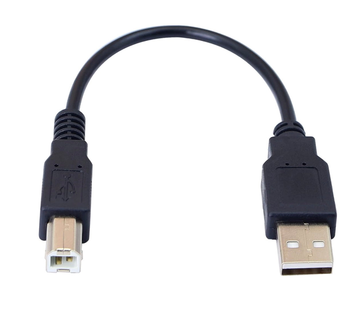 A black USB 2.0 Type A Male to Type B Male printer cable.