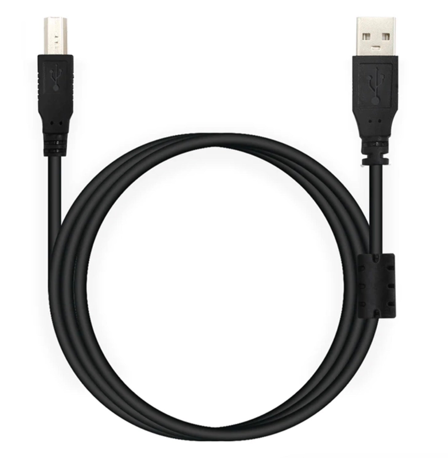 Black USB 2.0 Type A to Type B cable with corrosion-resistant connectors