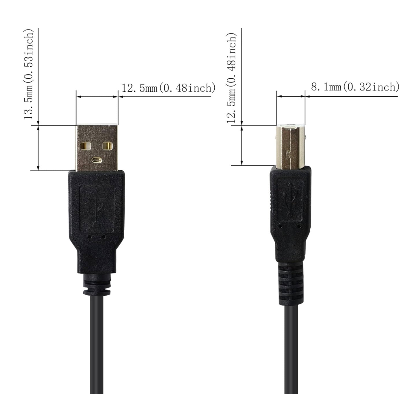 USB printer cable 480Mbps for scanners, MIDI devices, and peripherals