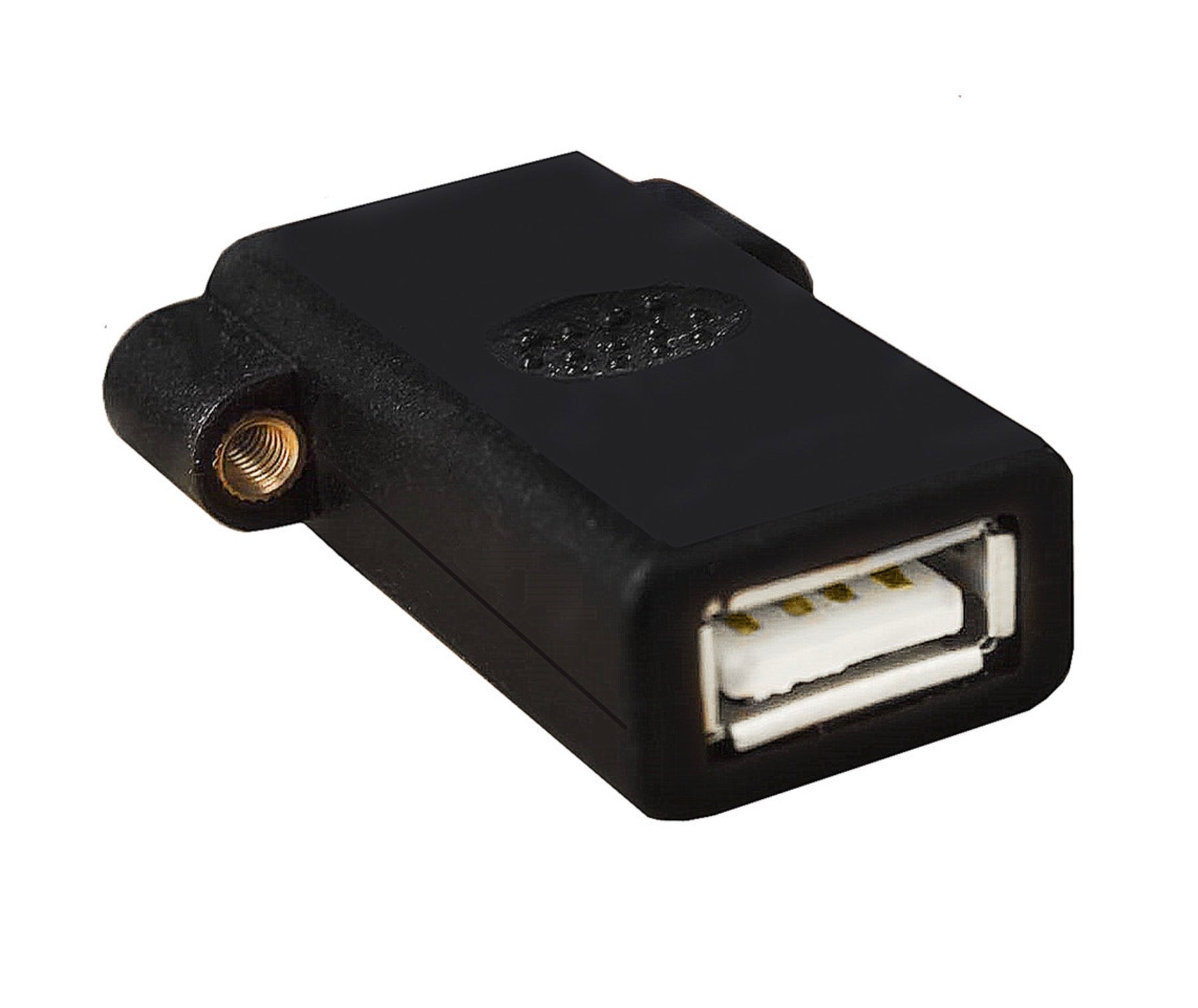 Black USB adapter on a white background