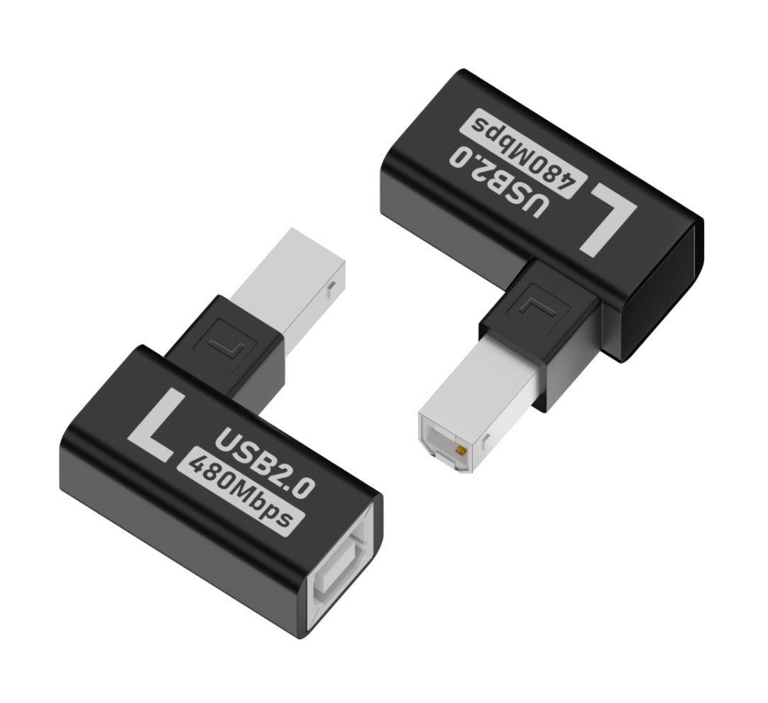 USB-B male female converter for tight spaces