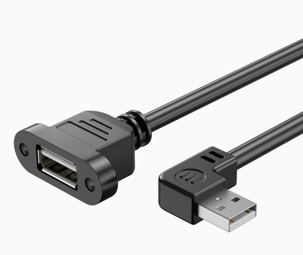 USB 2.0 Type A male to female panel mount extension cable left angle