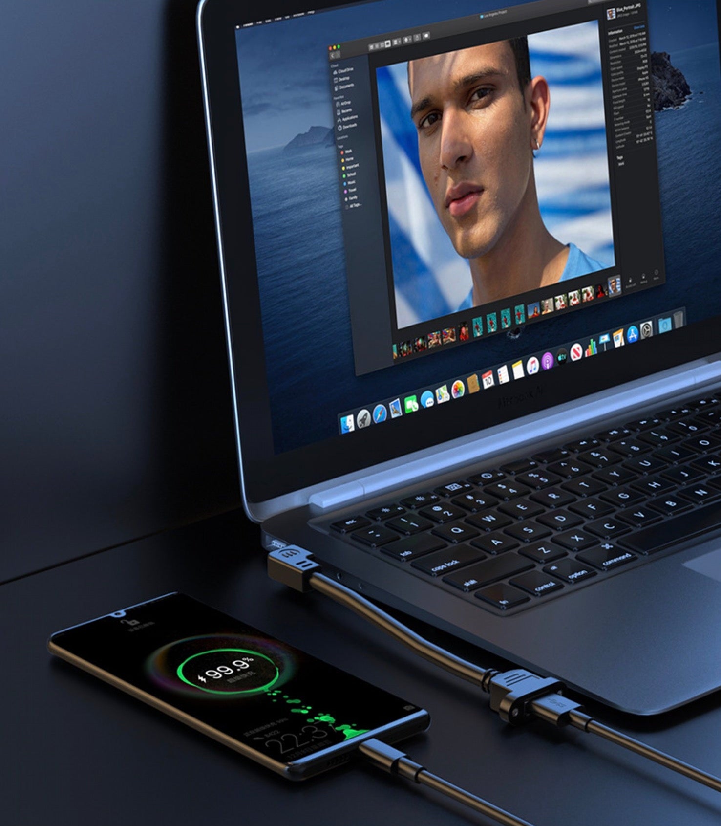 Left angle USB-A panel mount extension cable for enclosures