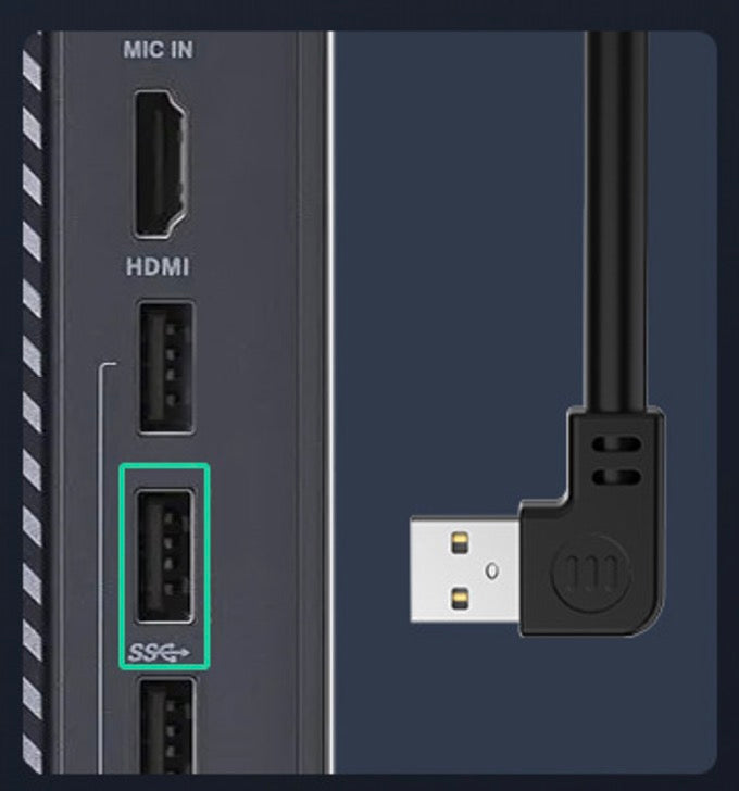 Left angle USB-A panel mount extension cable for enclosures
