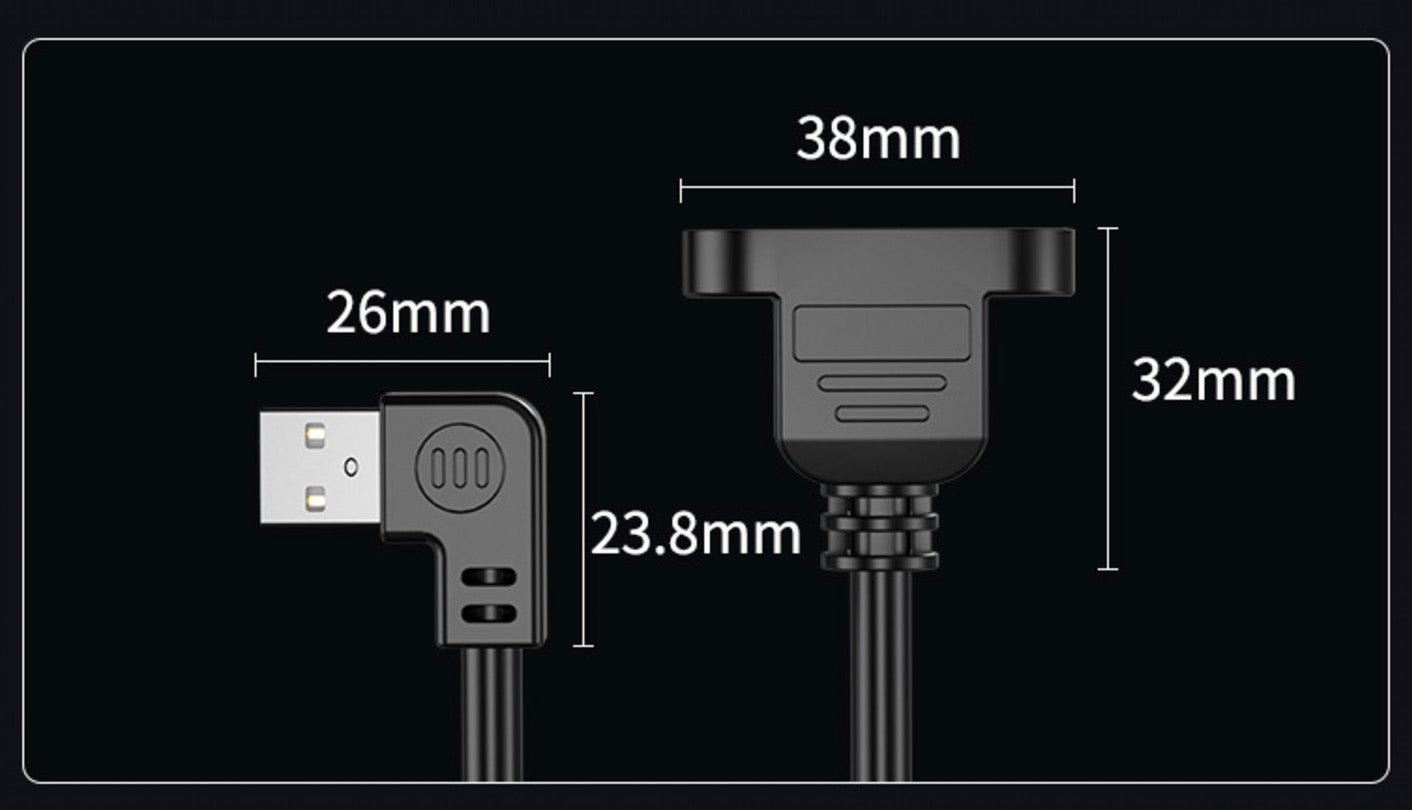 USB 2.0 Type A male to female panel mount extension cable left angle