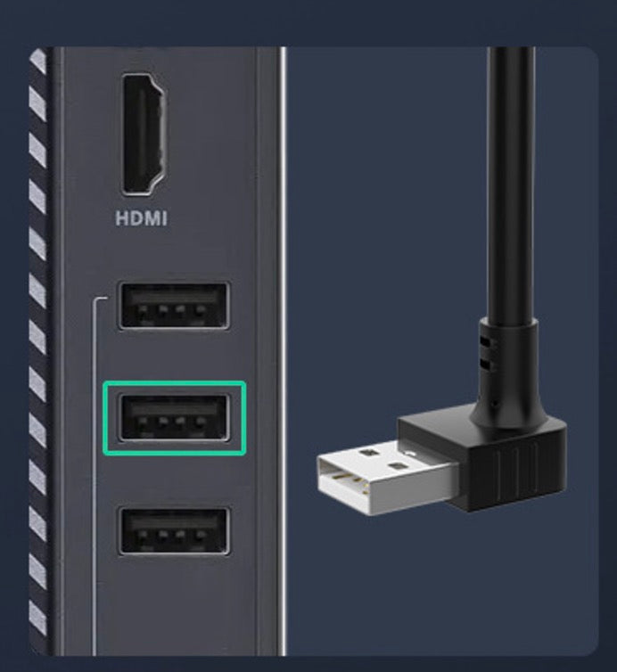 USB Type A male to female panel mount cable up angle