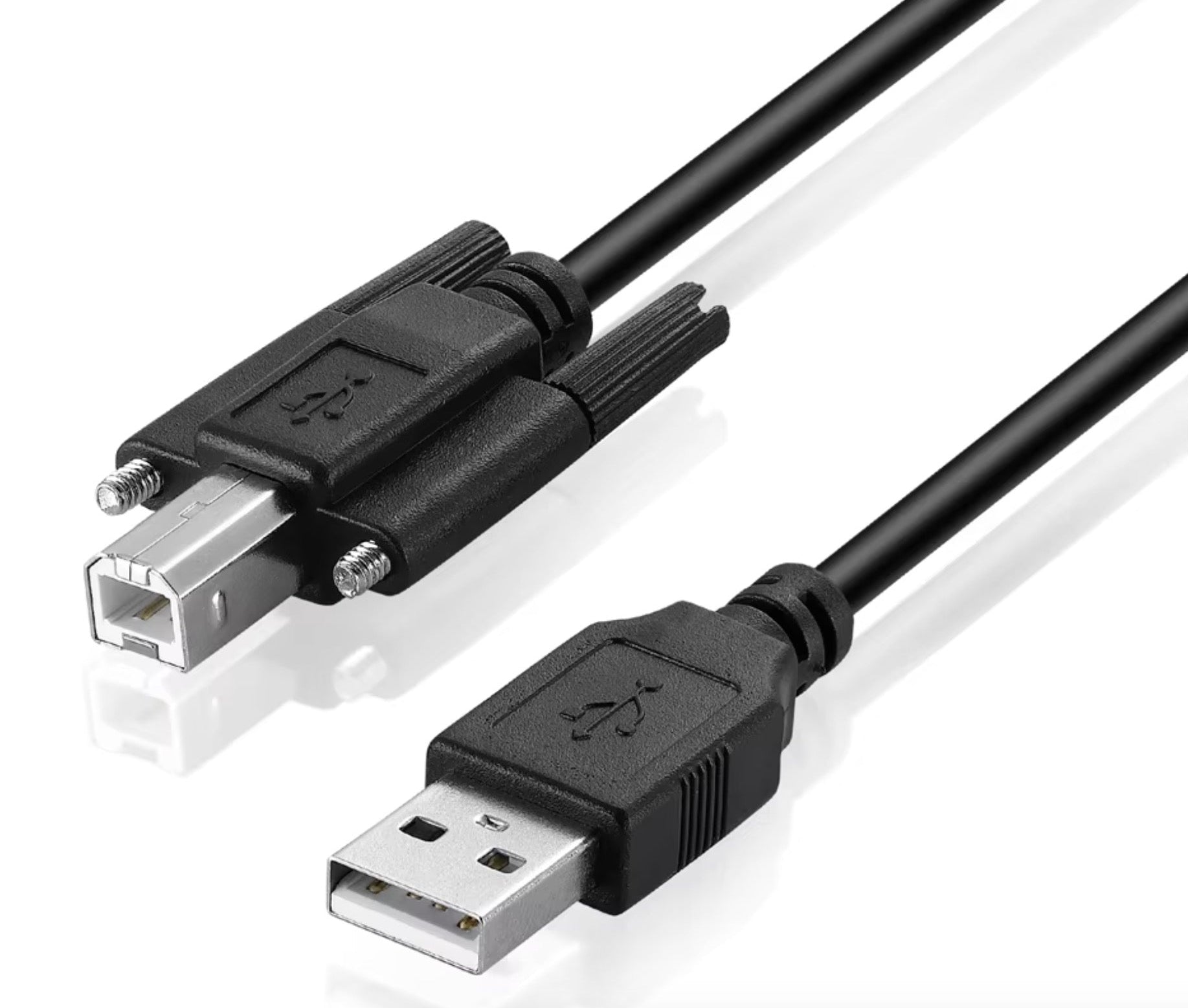 Secure USB printer cable with screw fixing