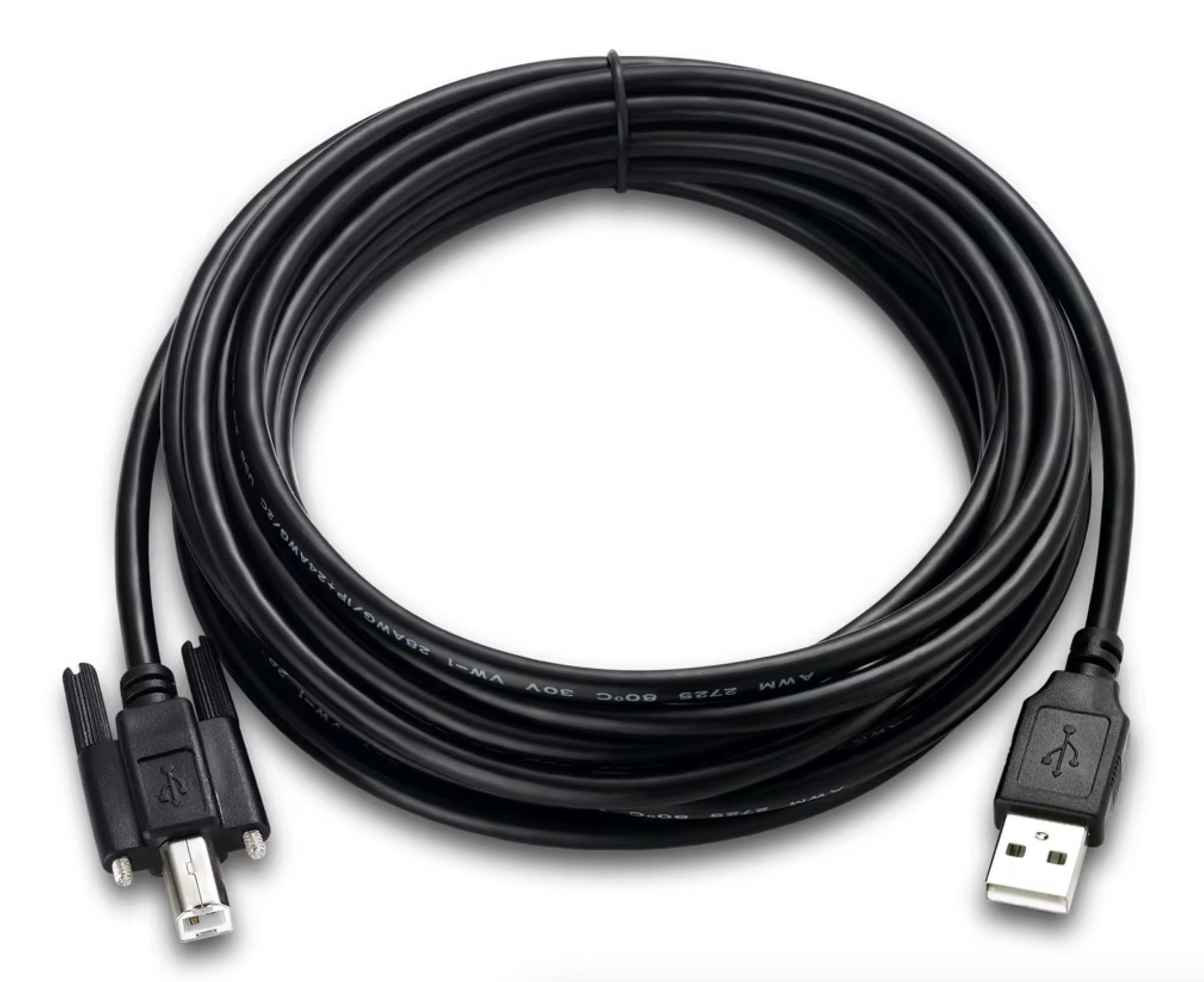 USB printer cable with locking panel mount connector