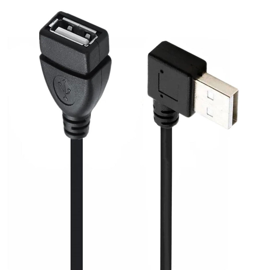 USB 2.0 right-angle Type-A male to Type-A female short extension cable