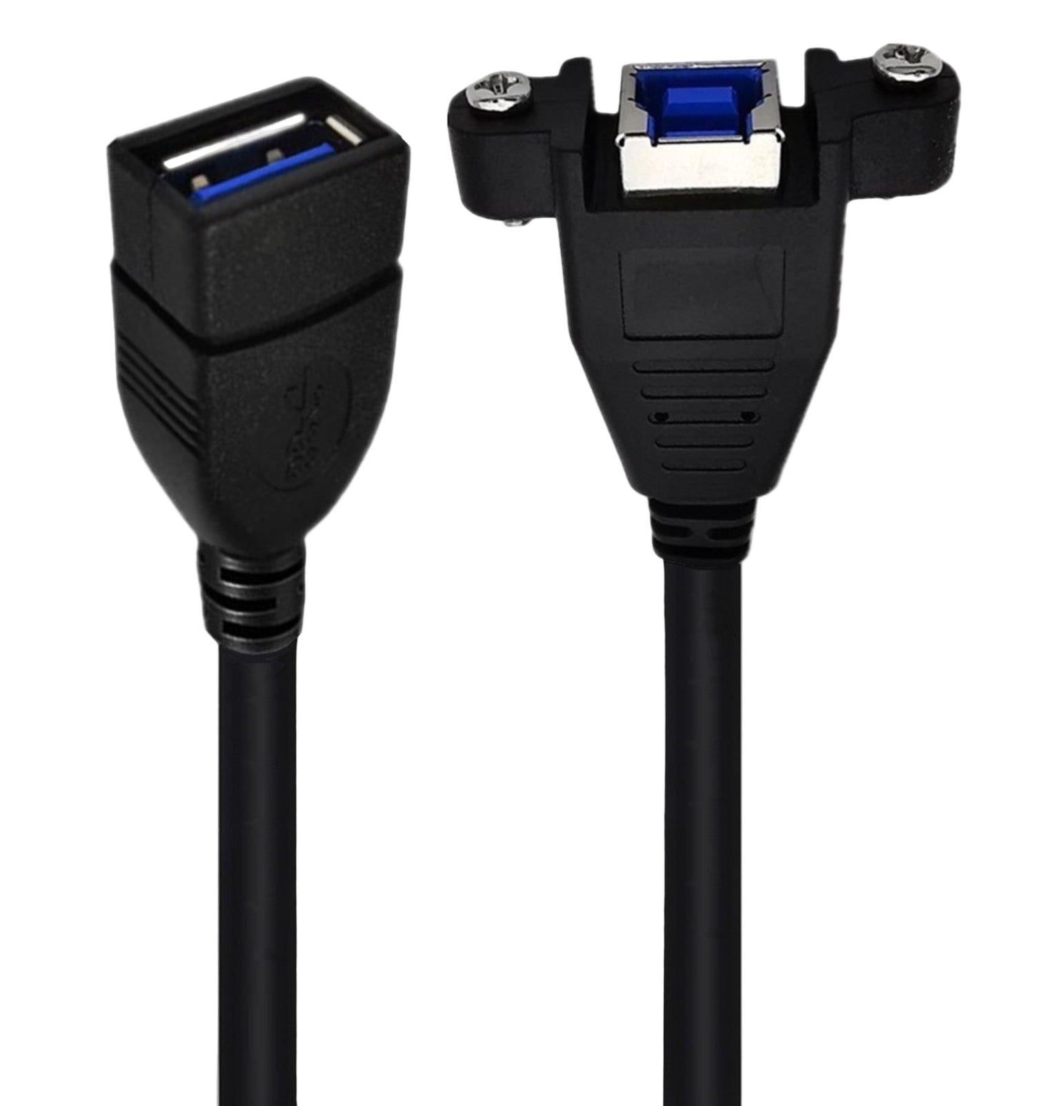Black USB extension cable with connectors on a white background