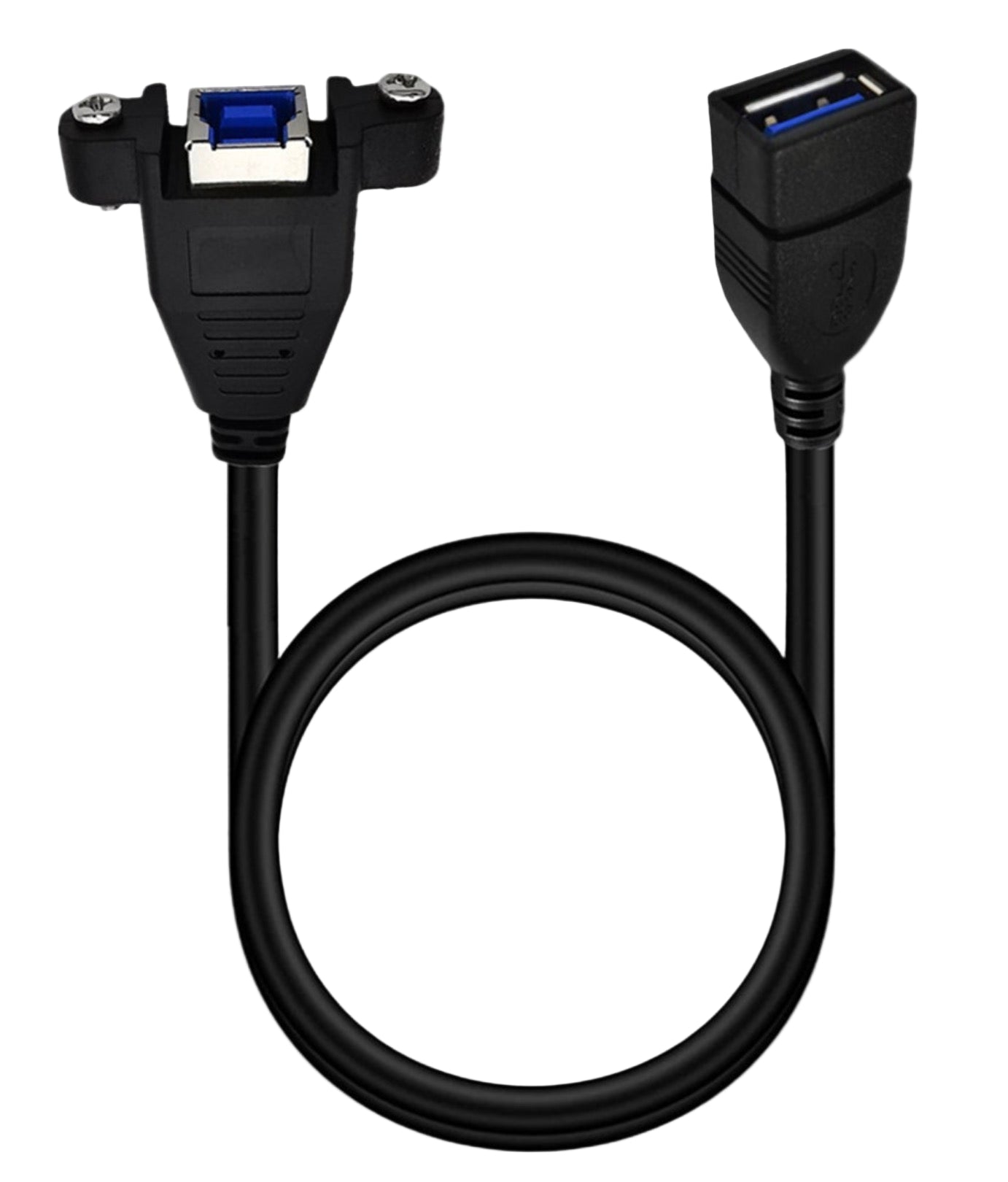 Black USB extension cable with connectors on a white background