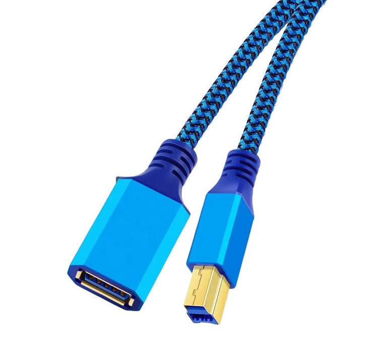 Blue and yellow cable with a scanner on a white background