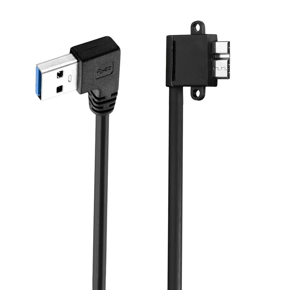 A black USB 3.0 to Micro B cable with a left angle connector.