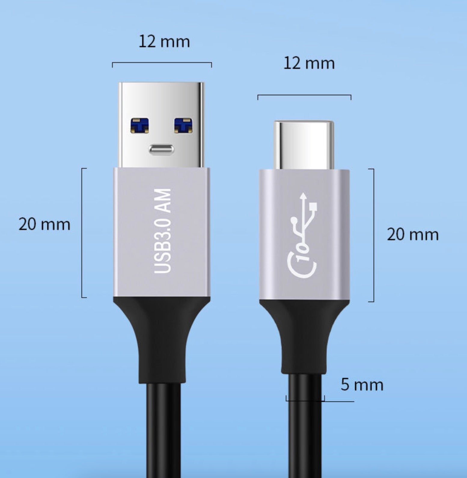 USB-A 3.0 male to USB-C male cable black