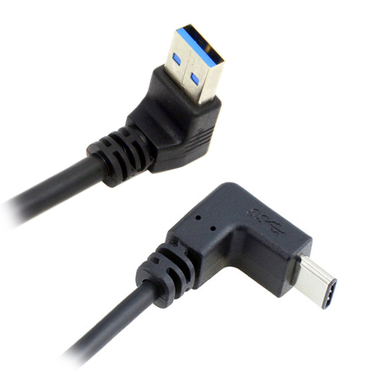 USB 3.0 male to angled USB C male sync cable