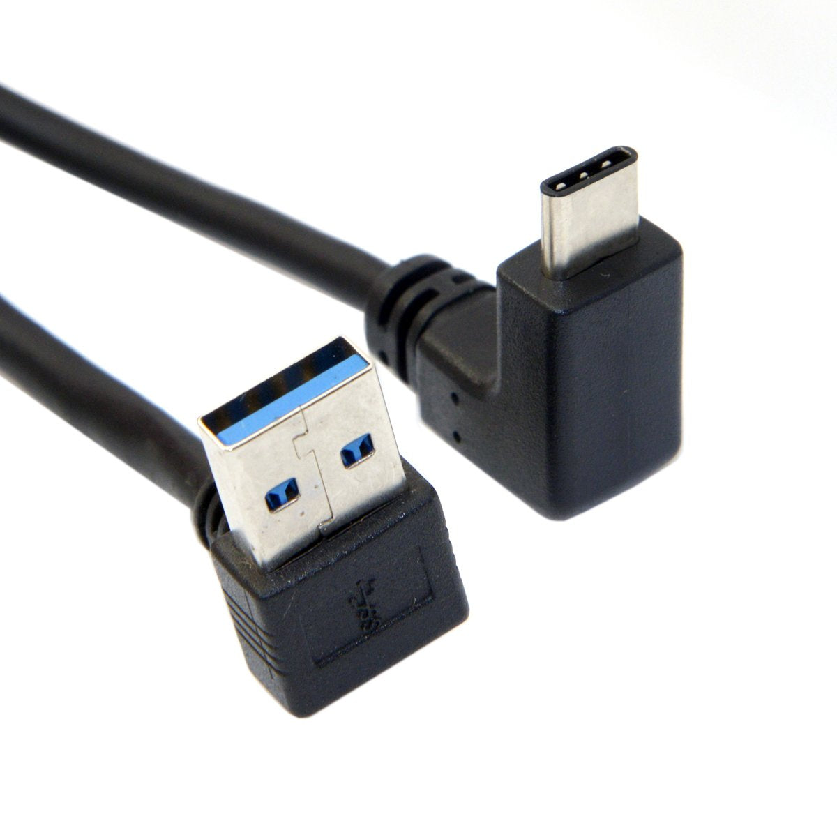 Right angle USB A to USB C data charging cable