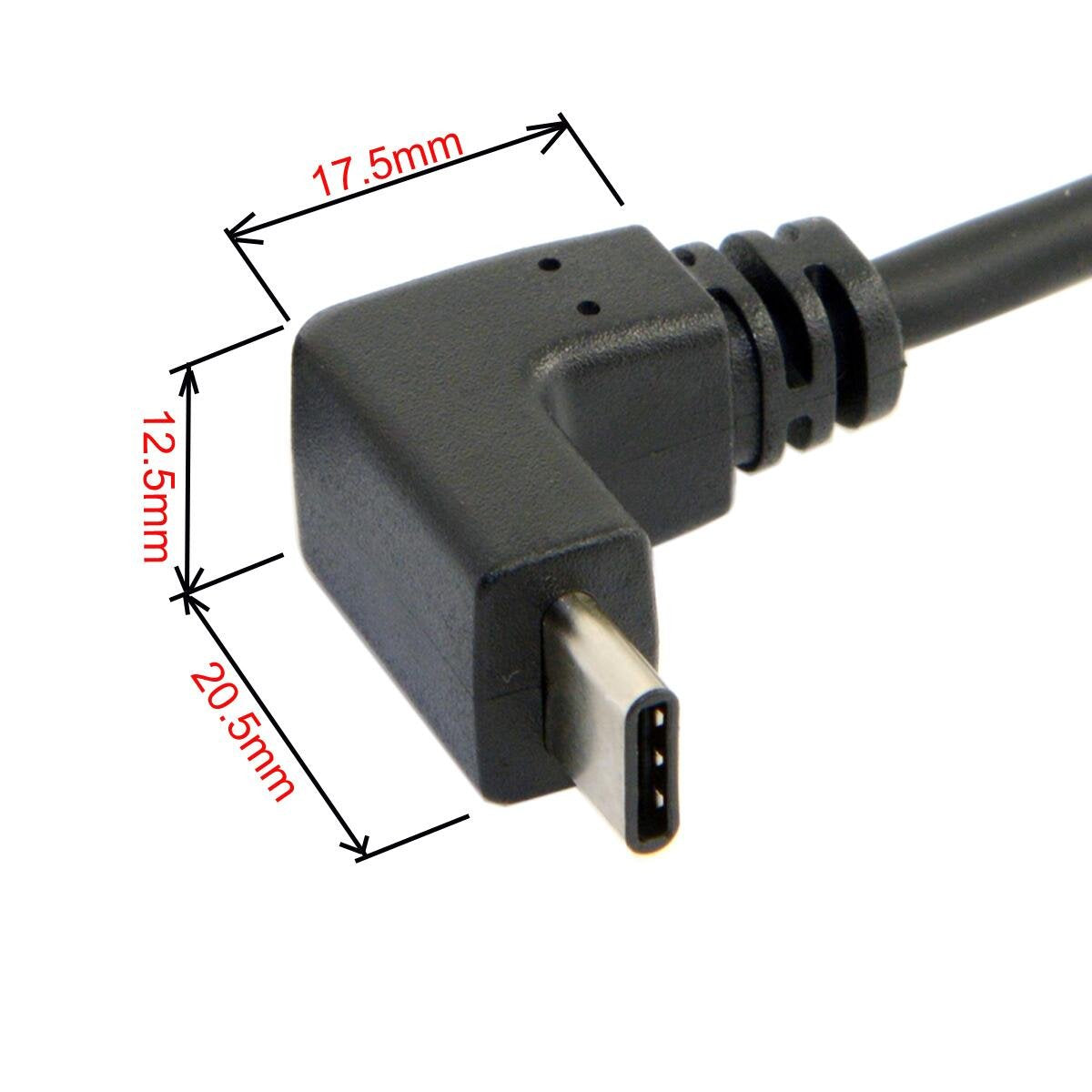 Right angle USB A to USB C data charging cable
