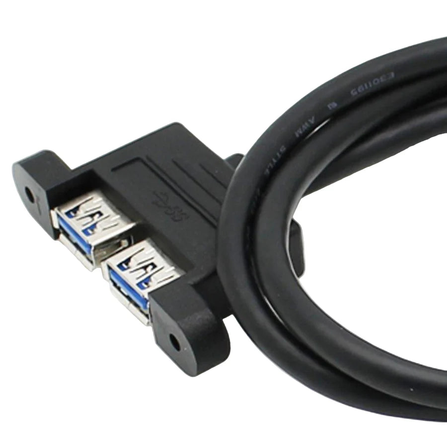 USB extension cable with two ports on a white background