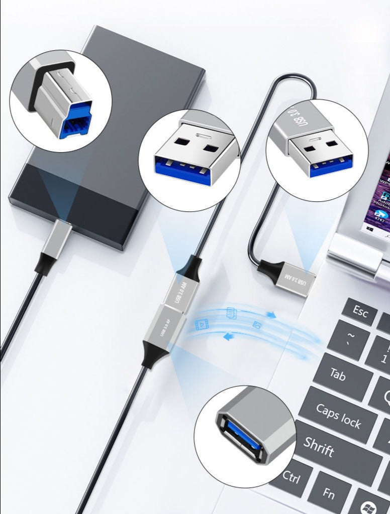 USB-A female to USB-B male 5Gbps data cable