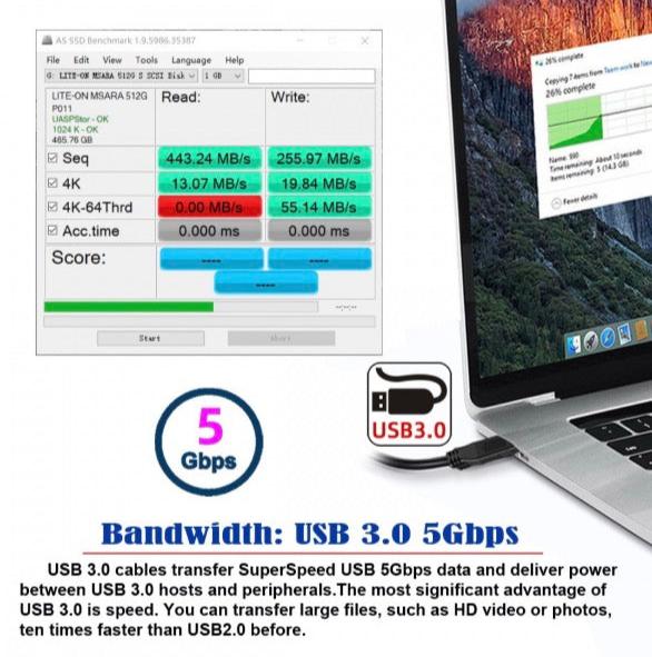 USB-A extension stretch cable 5Gbps