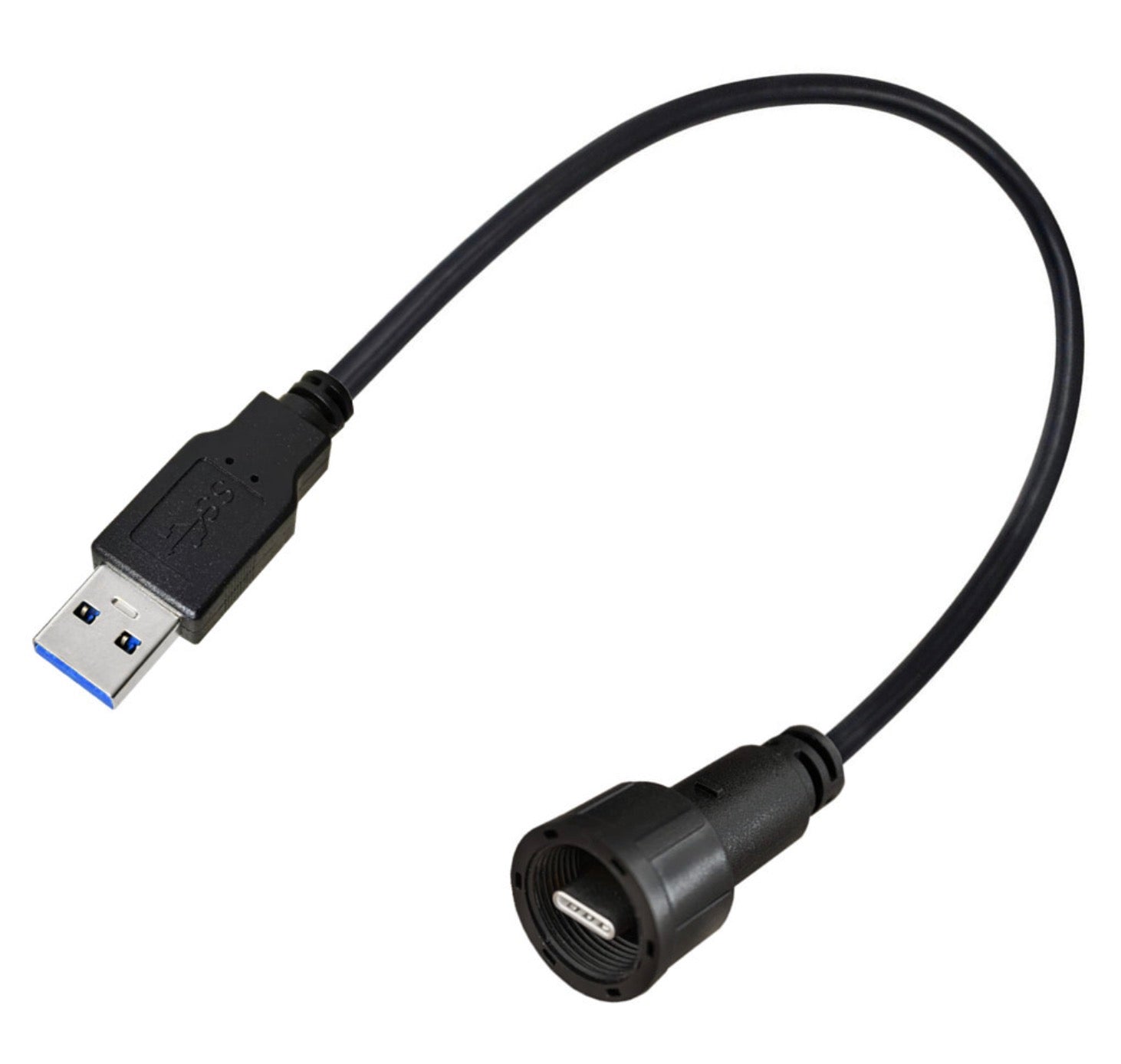 USB 3.0 Type-A to USB-C IP67 waterproof panel mount cable