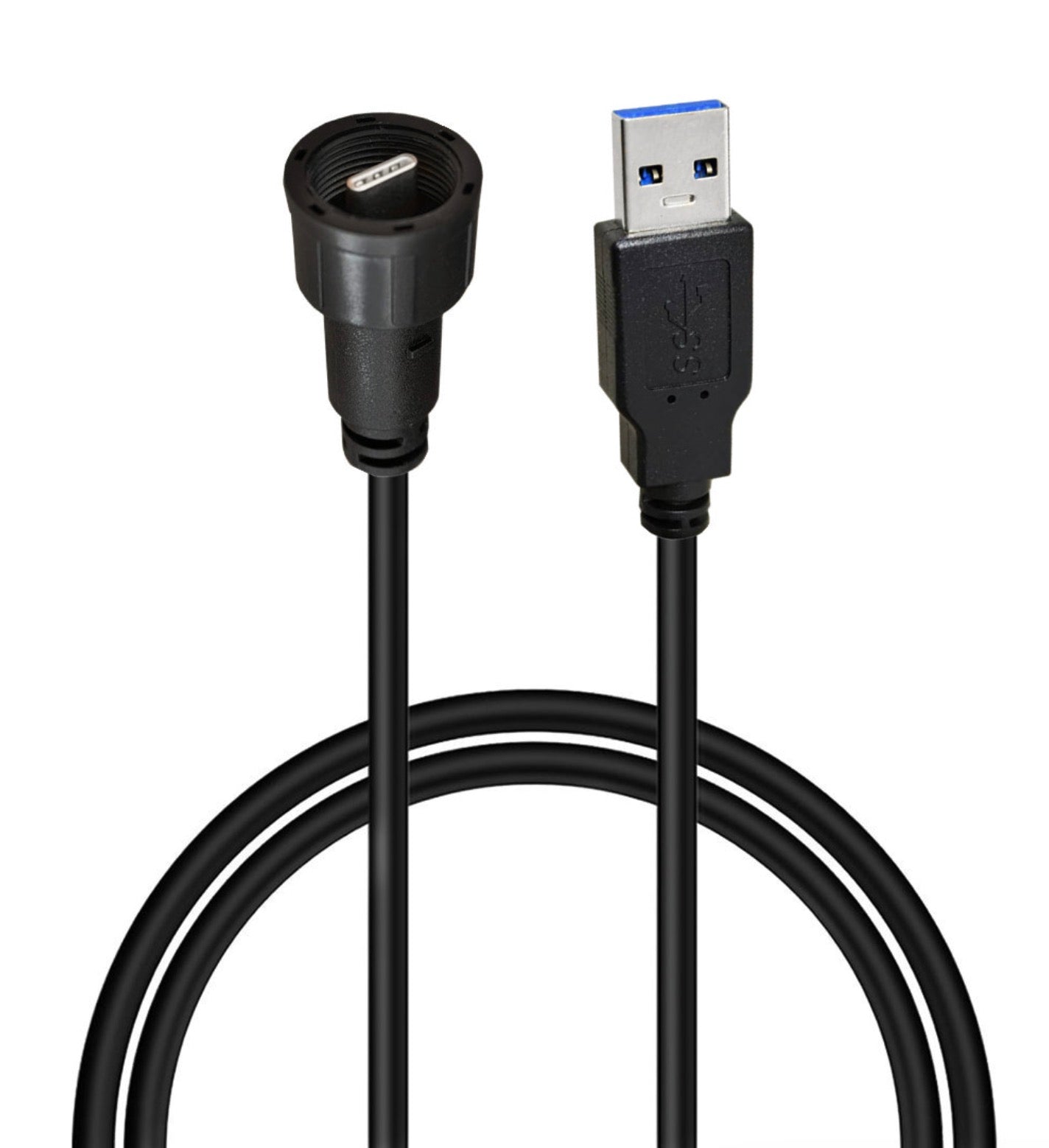 USB 3.0 Type-A to USB-C IP67 waterproof panel mount cable