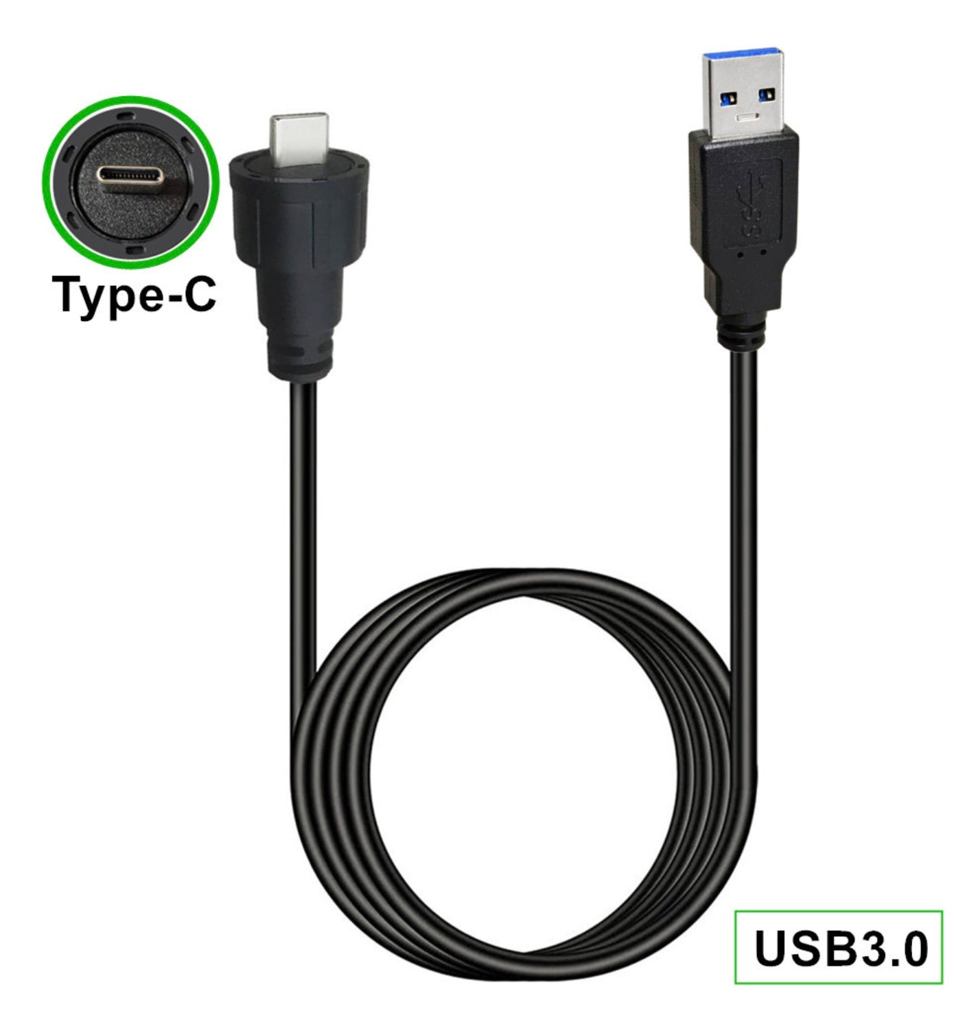 Industrial USB-A to USB-C waterproof connector cable for control panels