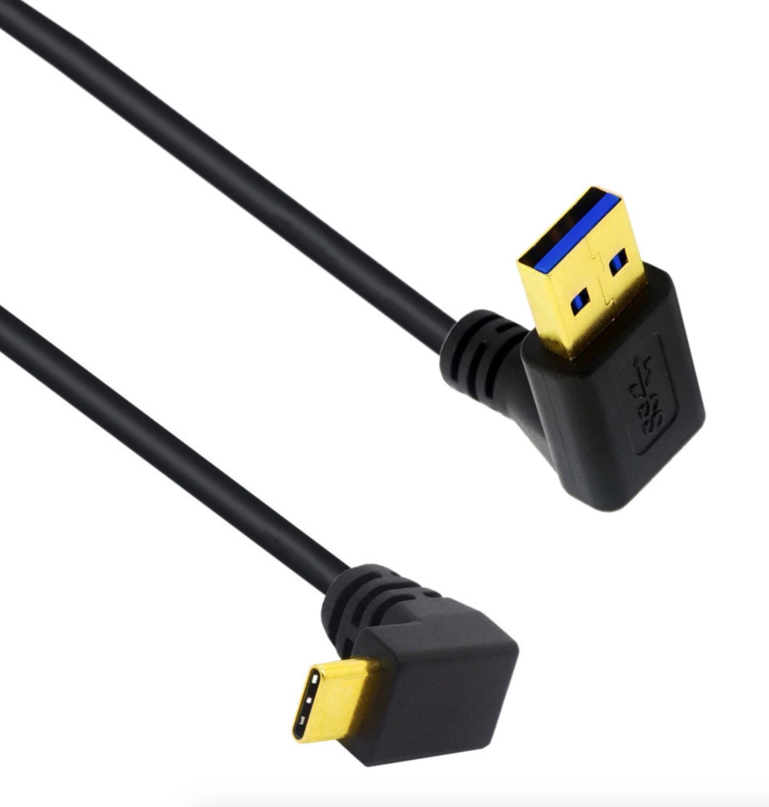 Dual up-angled USB-A 3.0 to USB-C short cable with gold-plated connectors