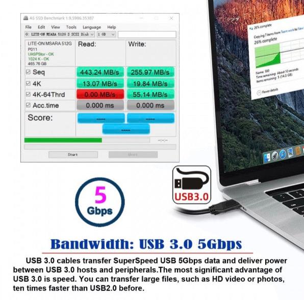 USB-A male to Micro-B external hard drive cable