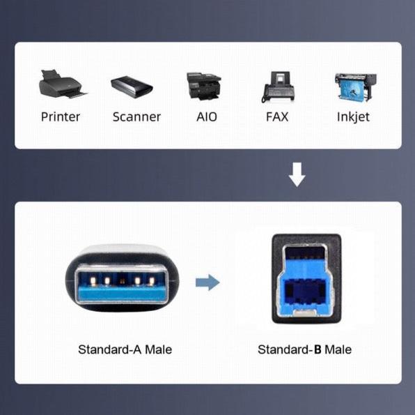 USB-A to USB-B male stretch data cable