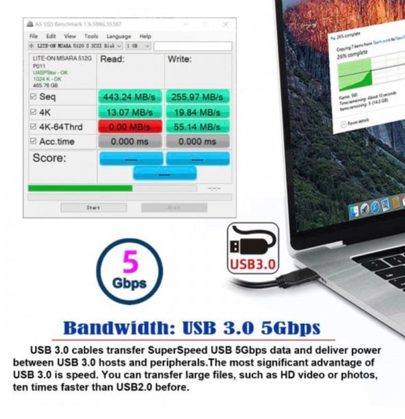 USB-A male to USB-C extension cable