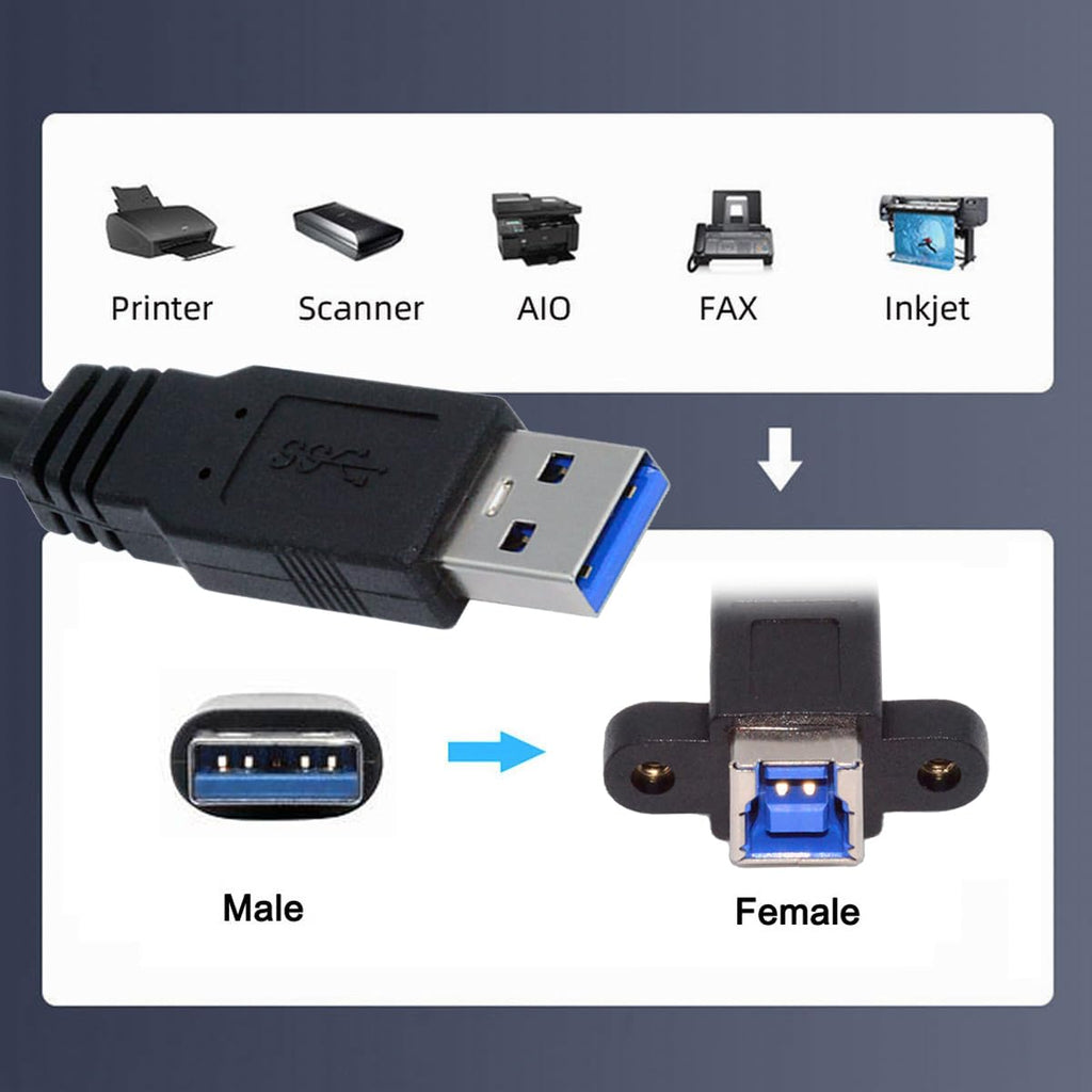 USB 3.0 Type-B Female to USB-A Male Extension Cable | Panel Mount | 5Gbps