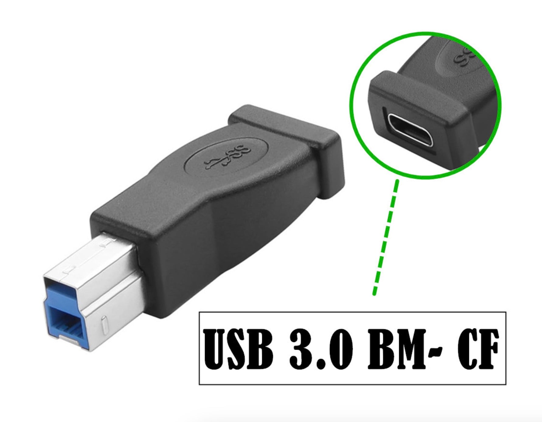 USB 3.0 Type-B male to USB-C female adapter for 5Gbps SuperSpeed data transfer