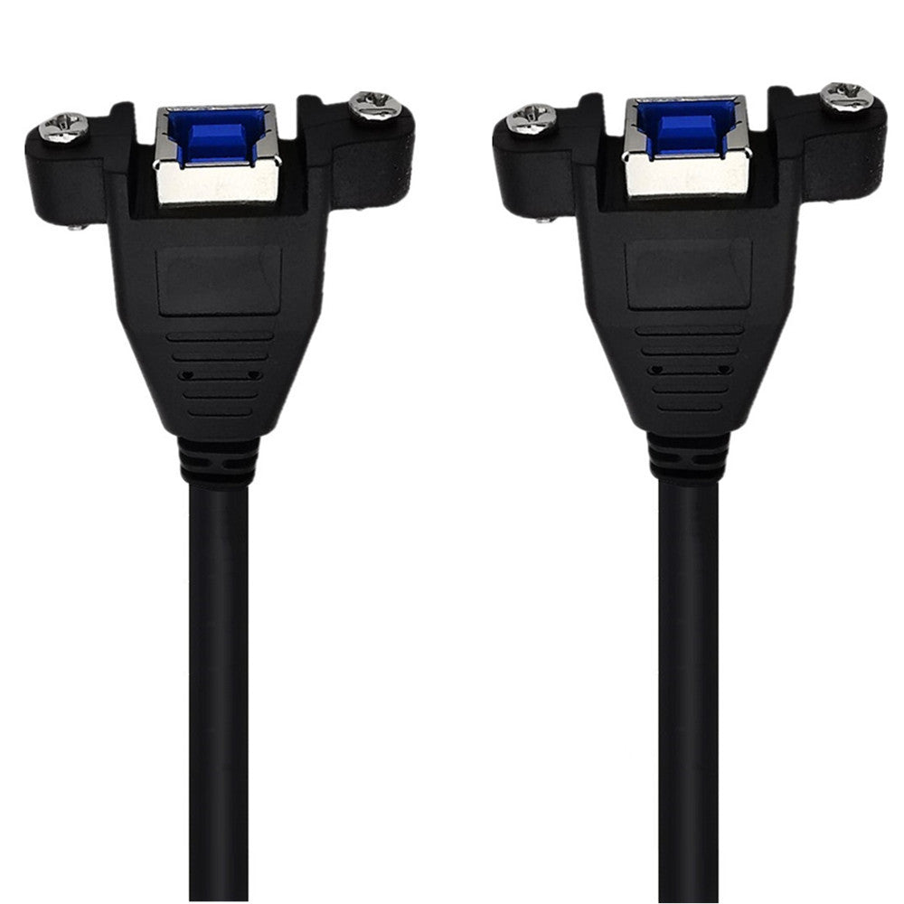 A black USB 3.0 Type B Female to USB 3.0 B Female back panel mount extension cable.