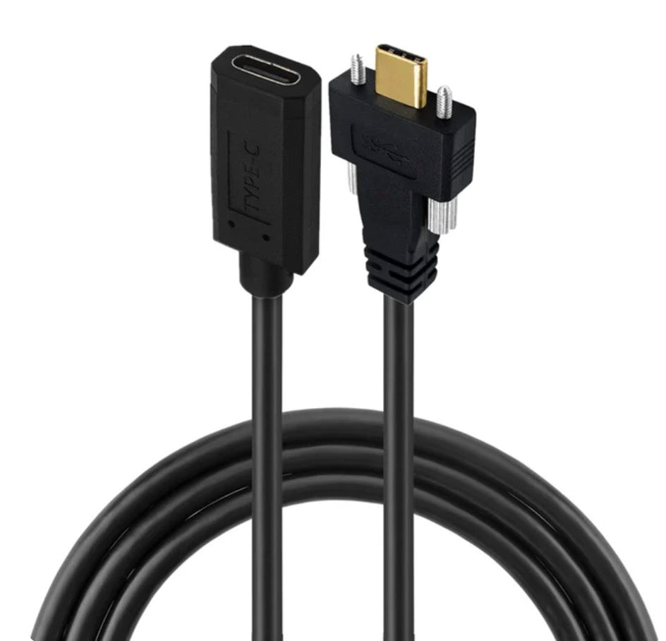 USB-C female to USB-C male screw locking panel mount extension cable 10Gbps