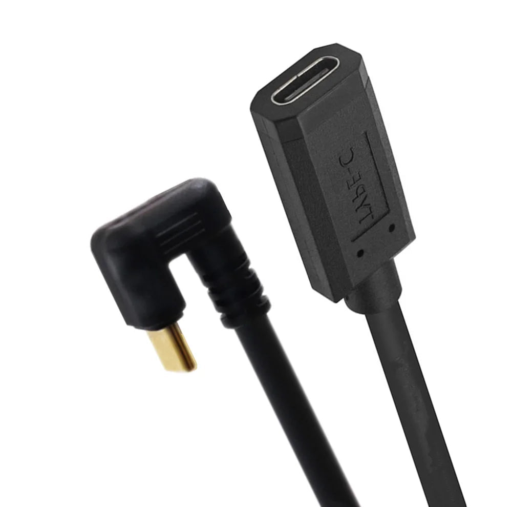 Black adapter cable with right-angle connector on a white background
