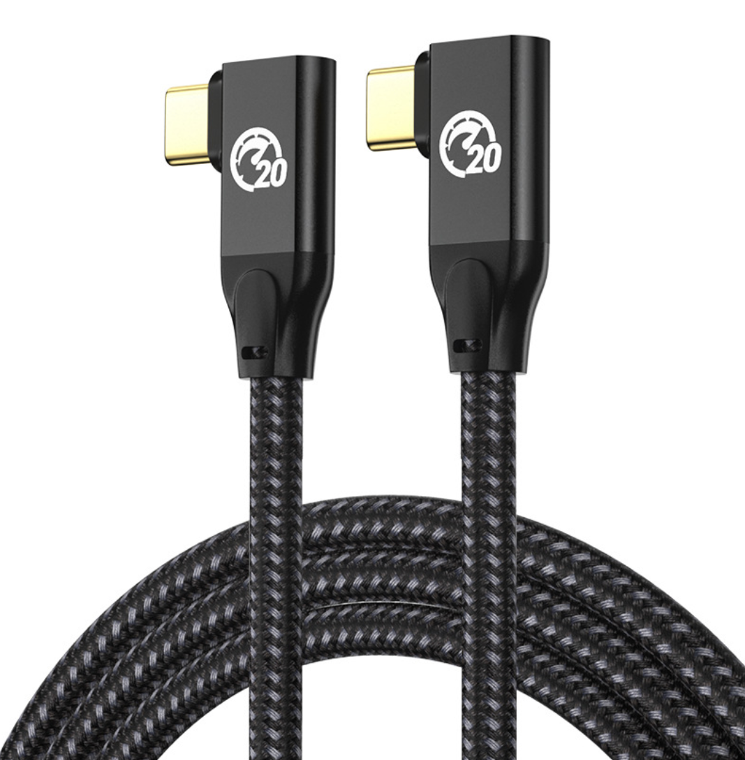 USB 3.2 Type-C dual angled braided cable with 100W fast charging and 20Gbps data transfer