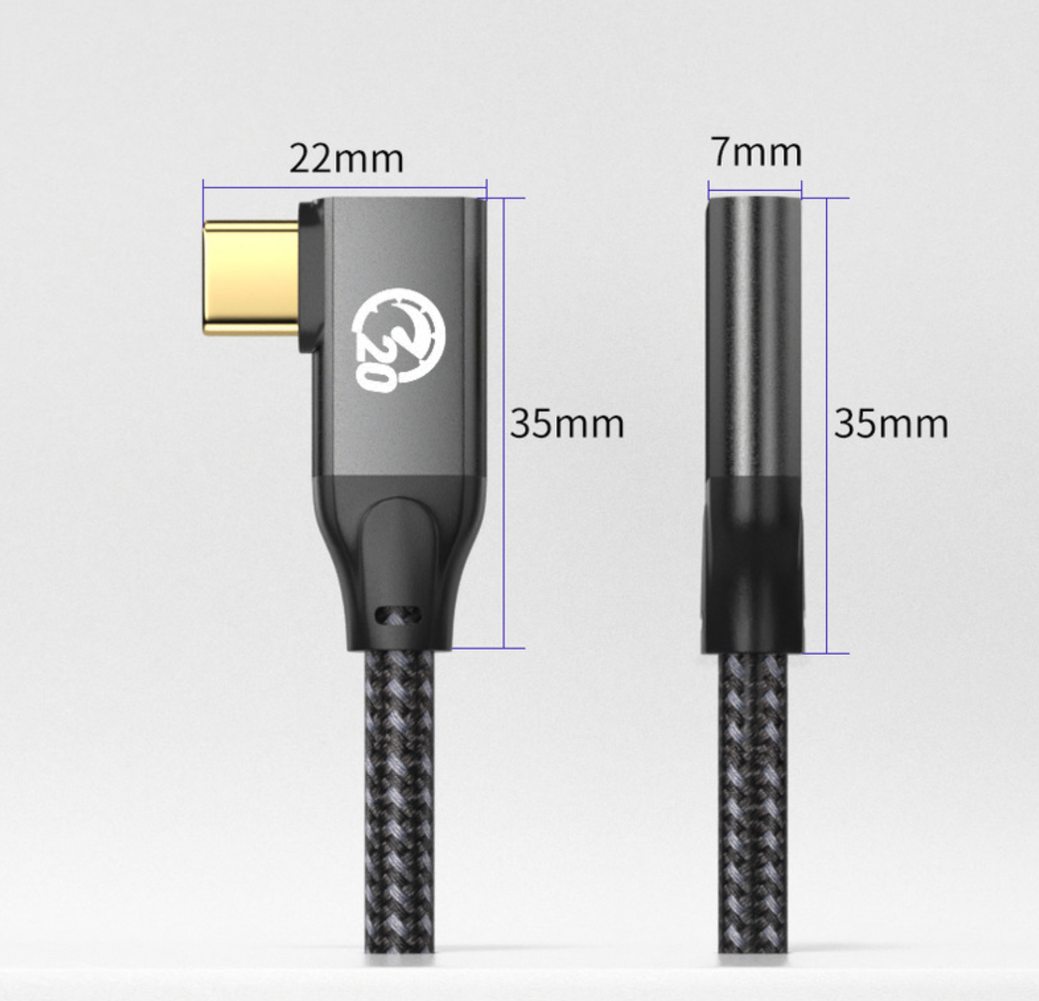 HDMI cable with measurements on a white background