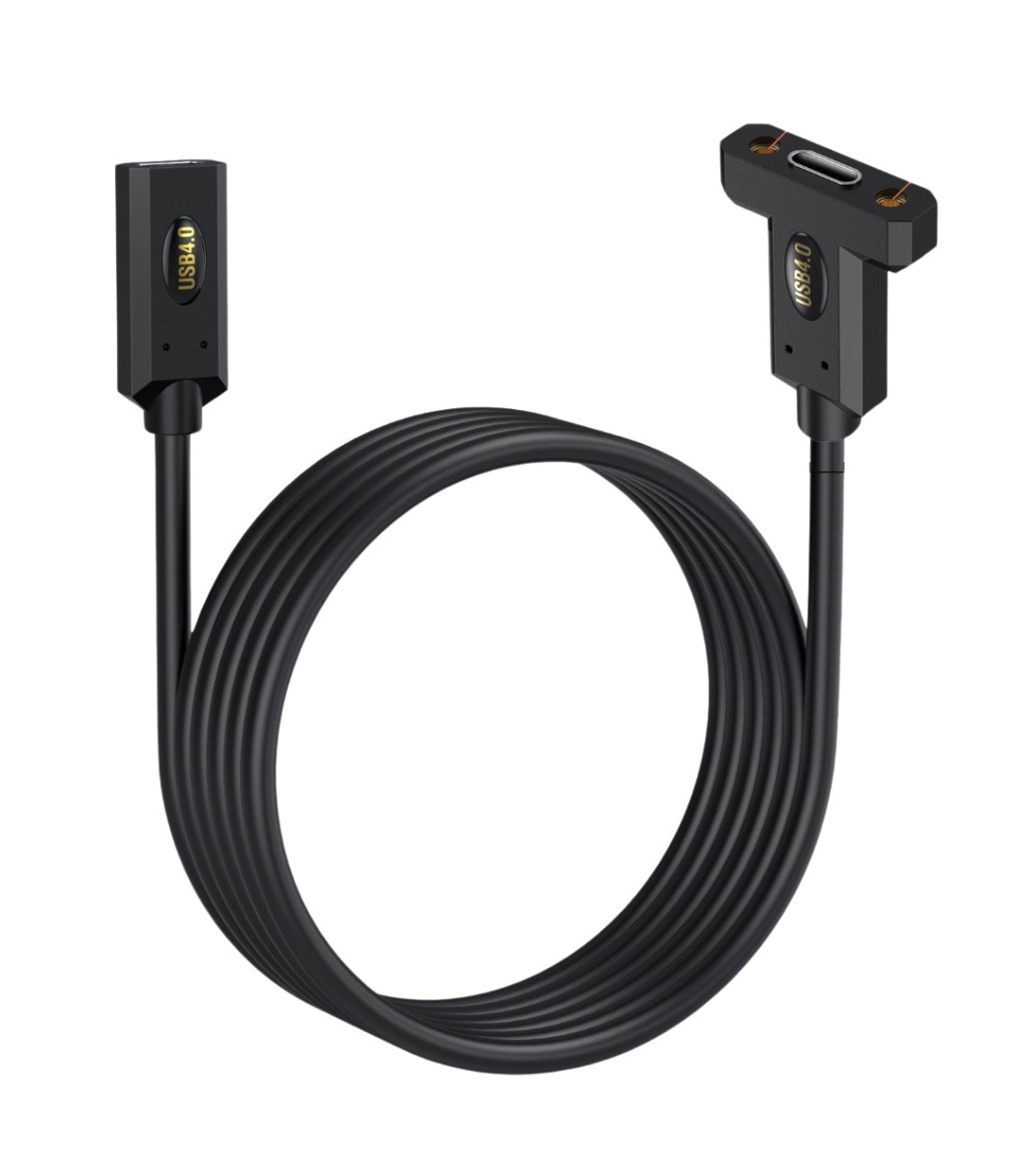 USB 4.0 Type C female to female panel mount cable with screw flange supporting 40Gbps data and 240W PD charging