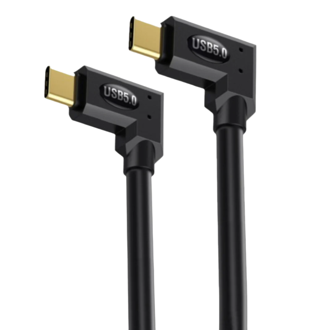 Two black USB 5.0 cables with gold connectors on a white background